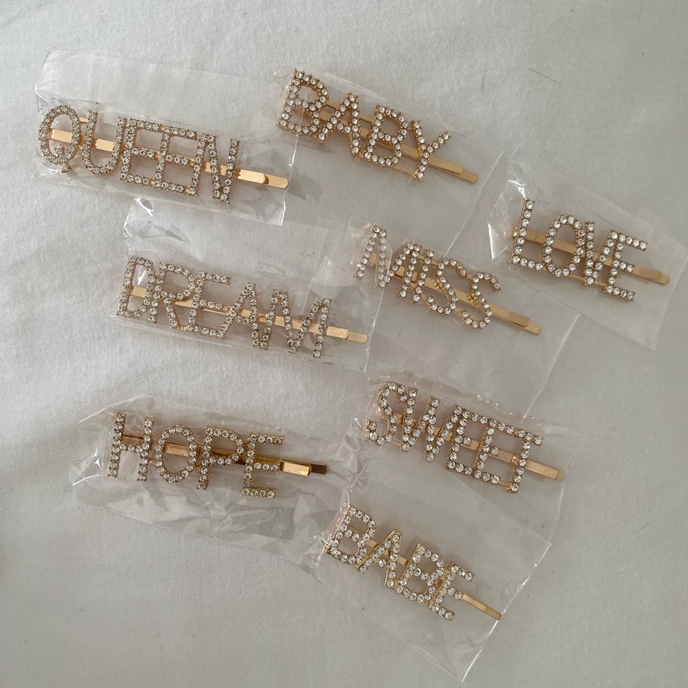 Rhinestone Word Hair Clips